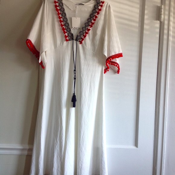 Zara  Bohemian  Pom Pom Tassel Dress - Picture 4 of 14